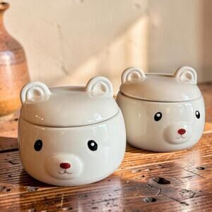 Set of 2 Ceramic Polar Bear Canisters | Whimsical Kitchen Storage Bowls